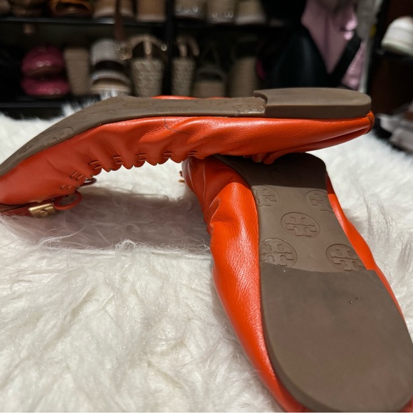 Tory Burch Orange Leather Tassel Scrunch Ballet Flats 7.5 - Picture 13 of 14
